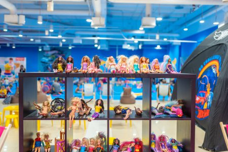 Photo for Prague, Czech Republic - April 27, 2023: Barbies in childrens playroom with Barbie toys and Hot Wheels in the Letnany shopping center in Prague, Czech Republic. High quality photo - Royalty Free Image
