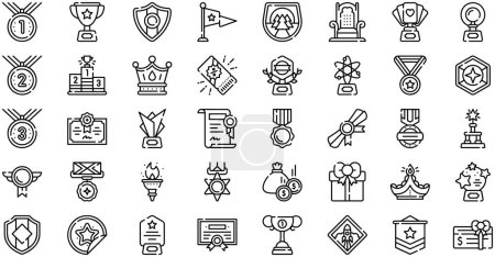La colección de iconos de recompensas es una ilustración vectorial con un trazo editable.