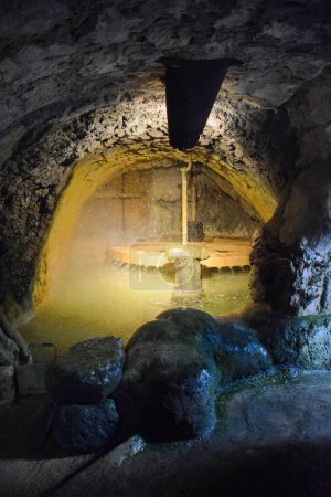 Photo for Ancient water mill underground mechanism - Royalty Free Image