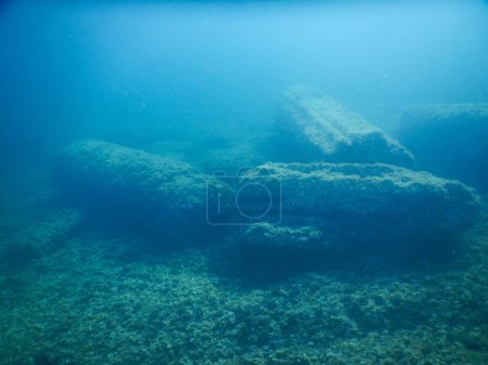 Photo for Underwater archeology: Roman columns submerged in the Sicilian sea - Royalty Free Image