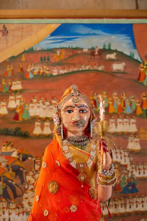 Photo for Jaisalmer, Rajasthan, India - 15th October 2019 : Beautiful Goddess Gori idol inside Rani ka Mahal, Jaisalmer fort. UNESCO world heritage site. - Royalty Free Image