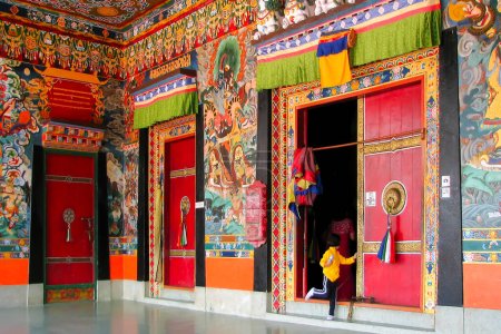 Photo for Door of Rumtek Monastery,also called the Dharma Chakra Centre,is a gompa located in the Indian state of Sikkim near the capital Gangtok. It is the seat-in-exile of the Gyalwang Karmapa, Sikkim, India. - Royalty Free Image
