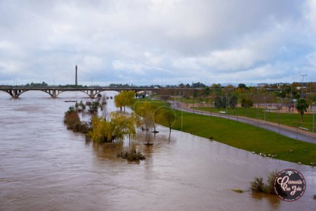 Photo for Badajoz, Spain, 14/12/2022. Guadiana river during the flood in Badajoz covering parks and premises - Royalty Free Image