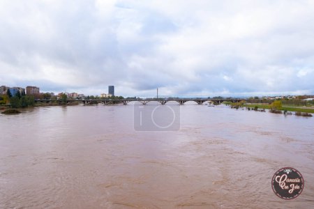 Photo for Badajoz, Spain, 14/12/2022. Guadiana river during the flood in Badajoz covering parks and premises - Royalty Free Image