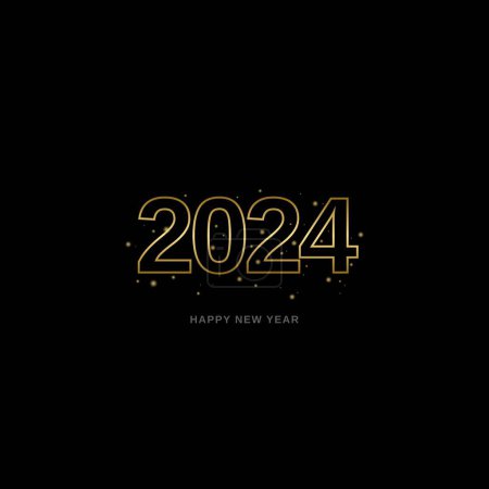 Ilustración de 2024 feliz año nuevo números de oro con fondo negro. - Imagen libre de derechos