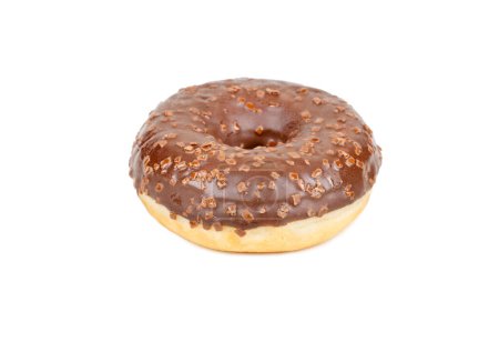 Beautiful donut with chocolate icing isolated on white background