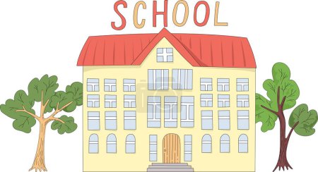Photo for Vector School Building Illustration Children Cute House and Trees Drawing Background. - Royalty Free Image