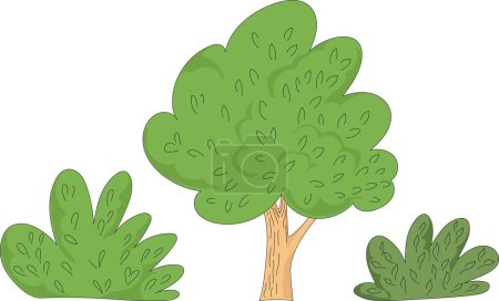 Photo for Vector Tree and Bushes Illustration Children Cute Drawing and Background. - Royalty Free Image