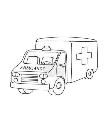 Photo for Ambulance Car Coloring Page Transportation theme simple black and white drawing for print. - Royalty Free Image
