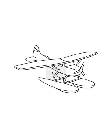 Photo for Water Landing Airplane Coloring Page Transportation theme simple black and white drawing for print. - Royalty Free Image
