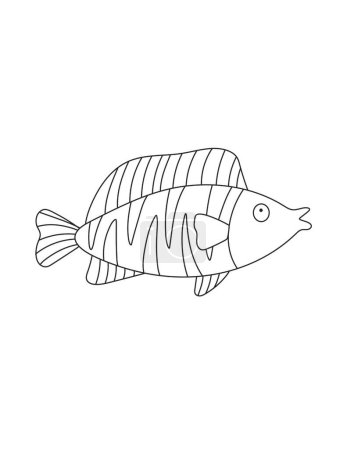 Photo for Striped Fish Coloring Page for Print. Underwater animals and Ocean Life Creatures. - Royalty Free Image