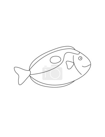 Ilustración de Blue Tang Fish Página para colorear para imprimir. Animales submarinos y criaturas de la vida marina. - Imagen libre de derechos
