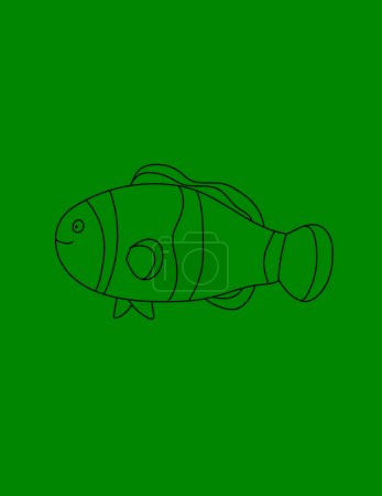 Photo for Clown Fish Coloring Page for Print. Underwater animals and Ocean Life Creatures. - Royalty Free Image