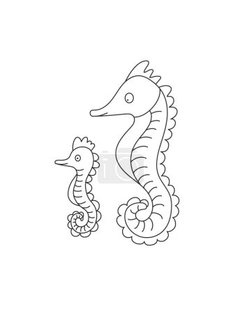 Sea Horses Coloring Page for Print. Underwater animals and Ocean Life Creatures.