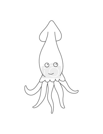 Photo for Squid Coloring Page for Print. Underwater animals and Ocean Life Creatures. - Royalty Free Image