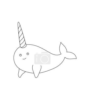 Photo for Narval Coloring Page for Print. Underwater animals and Ocean Life Creatures. - Royalty Free Image