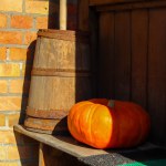 Orange pumpkin on a wooden background in a halloween day. high quality photo