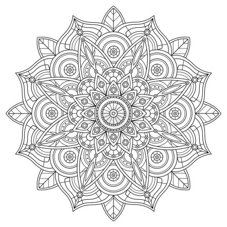Foto de Mandala.Colorear libro antiestrés para niños y adultos. Ilustración aislada sobre fondo blanco.Estilo Zen-tangle. Dibujo manual - Imagen libre de derechos