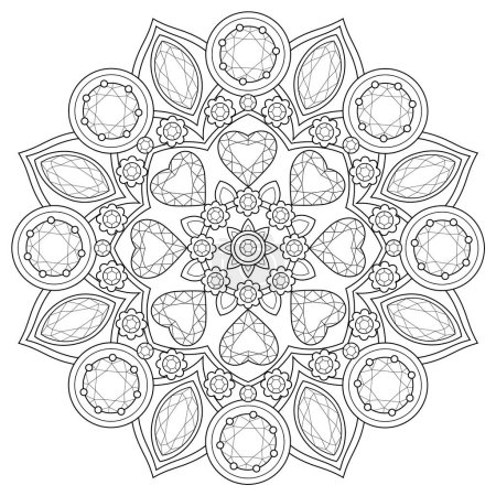 Illustration for Gemstone Mandala.Coloring book antistress for children and adults. Illustration isolated on white background.Zen-tangle style. - Royalty Free Image