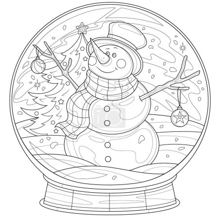 Foto de Snow globe with a snowman.Christmas.Coloring book antistress for children and adults. Illustration isolated on white background.Zen-tangle style. Hand draw - Imagen libre de derechos