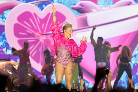 Photo for P!NK performing live at Comerica Park in Detroit, Michigan on August 16, 2023 with special guest Brandi Carlile and Grouplove - Royalty Free Image
