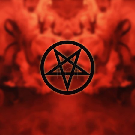 Téléchargez les photos : Pentagram on blurred red background - en image libre de droit