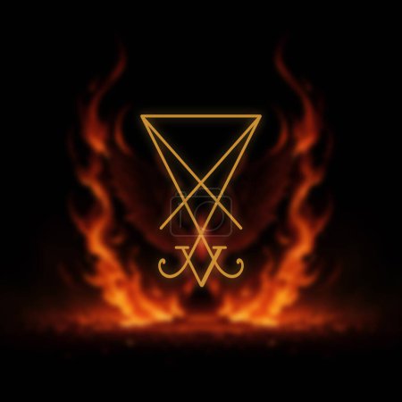 Photo for Sigil of Lucifer on mystical fire background - Royalty Free Image