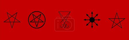 Téléchargez les photos : Ensemble de symboles magiques isolés sur fond rouge - en image libre de droit