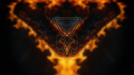 Sigil of Lucifer against a background of fiery flames