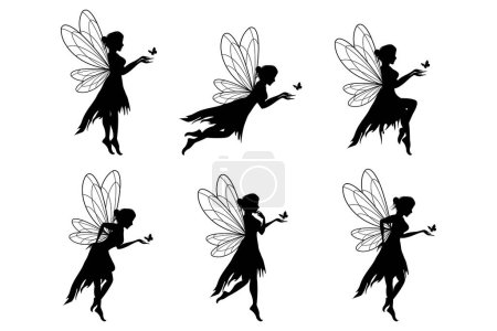 Téléchargez les illustrations : Cute fairy silhouette illustration set - en licence libre de droit
