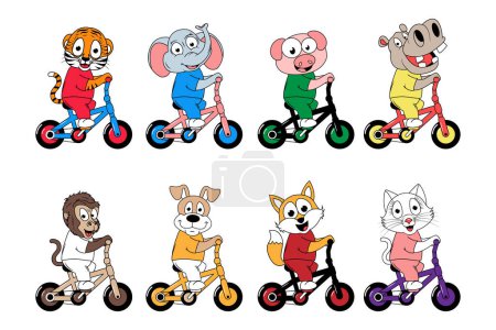 Ilustración de Lindo animal de dibujos animados bicicleta - Imagen libre de derechos