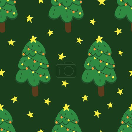 Christmas tree hand drawn pattern seamless background. design for template, poster, wrapping paper etc. 