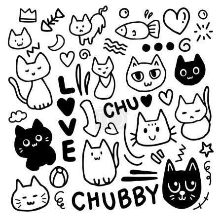 Ilustración de Set de garabato lindo gato dibujado a mano para elemento y fondo - Imagen libre de derechos