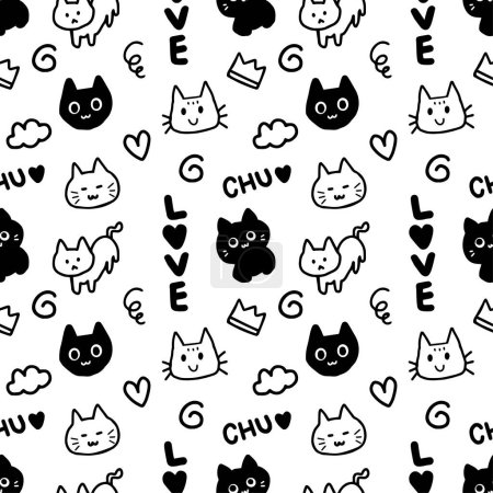 Illustration for Doodle cat hand drawn seamless pattern background - Royalty Free Image