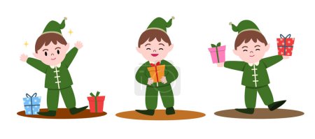 Illustration for Christmas elves character. Santa Claus helpers for happy new year and merry christmas. Happy kid smile and laugh - Royalty Free Image