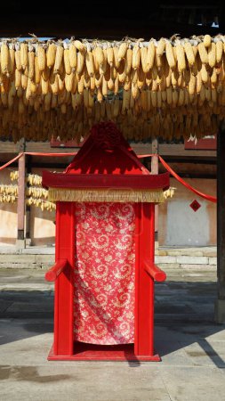 The red palanquin used to carry the bride in the wedding day in the past of the China 