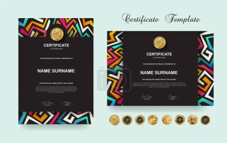 Téléchargez les illustrations : Certificate of appreciation or Award diploma template design and vector golden Luxury premium badges - en licence libre de droit