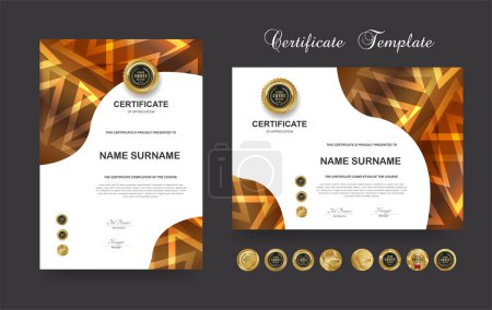 Illustration for Certificate of appreciation or Award diploma template design and vector golden Luxury premium badges - Royalty Free Image