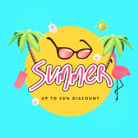 Ilustración de Banner de cartel de promoción de venta de verano con fondo de vibraciones de playa tropical de verano - Imagen libre de derechos