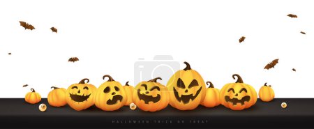 Illustration for Happy Halloween banner with Halloween pumpkin copy space white background - Royalty Free Image