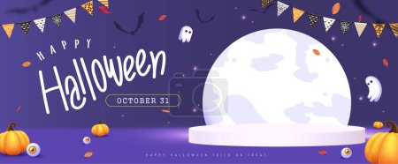 Ilustración de Diseño de fondo de Halloween con pantalla de producto forma cilíndrica y elementos festivos Halloween - Imagen libre de derechos