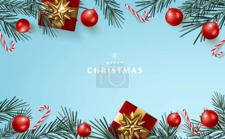 Ilustración de Feliz Navidad y feliz año nuevo banner fondo con adornos de Navidad y regalo - Imagen libre de derechos