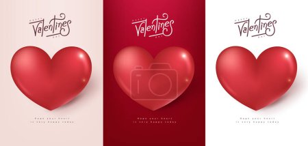 Illustration for Collection Happy Valentine's day poster banner background template with big red heart - Royalty Free Image