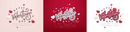 Illustration for Collection Happy Valentine's day poster banner background template with calligraphy of valentines and heart shape decorate - Royalty Free Image
