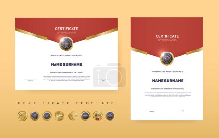 Téléchargez les illustrations : Certificate of appreciation or Award diploma template design and vector golden Luxury premium badges - en licence libre de droit