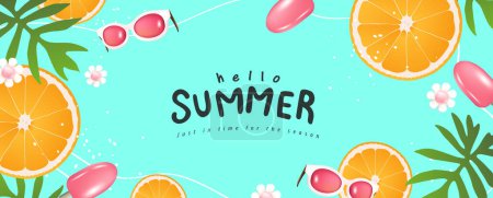 Illustration for Summer promotion poster banner with summer tropical beach vibes background - Royalty Free Image