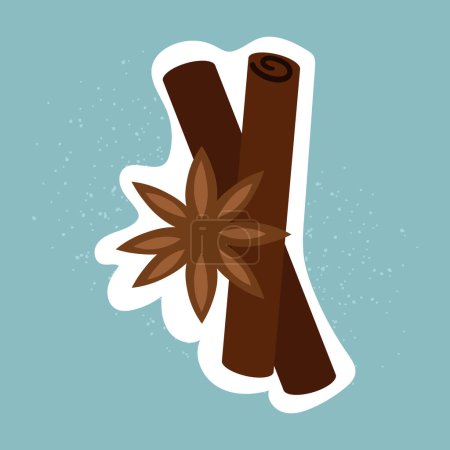 Illustration for Cinnamon stick and brown anise flower isolated vector sticker. Doodle cartoon sketch on white - Royalty Free Image