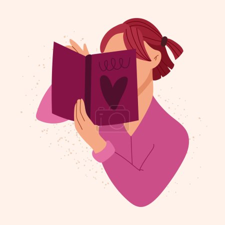 Woman read a book vector illustration. Isolated character holding the novel on light backdrop