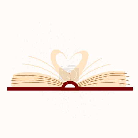 Opened book with heart shape pages vector illustration. Isolated book icon on white background