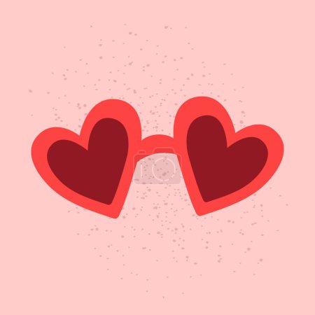 Illustration for Red heart shaped sunglasses doodle icon. Isolated cartoon vector sticker for Valentines Day - Royalty Free Image